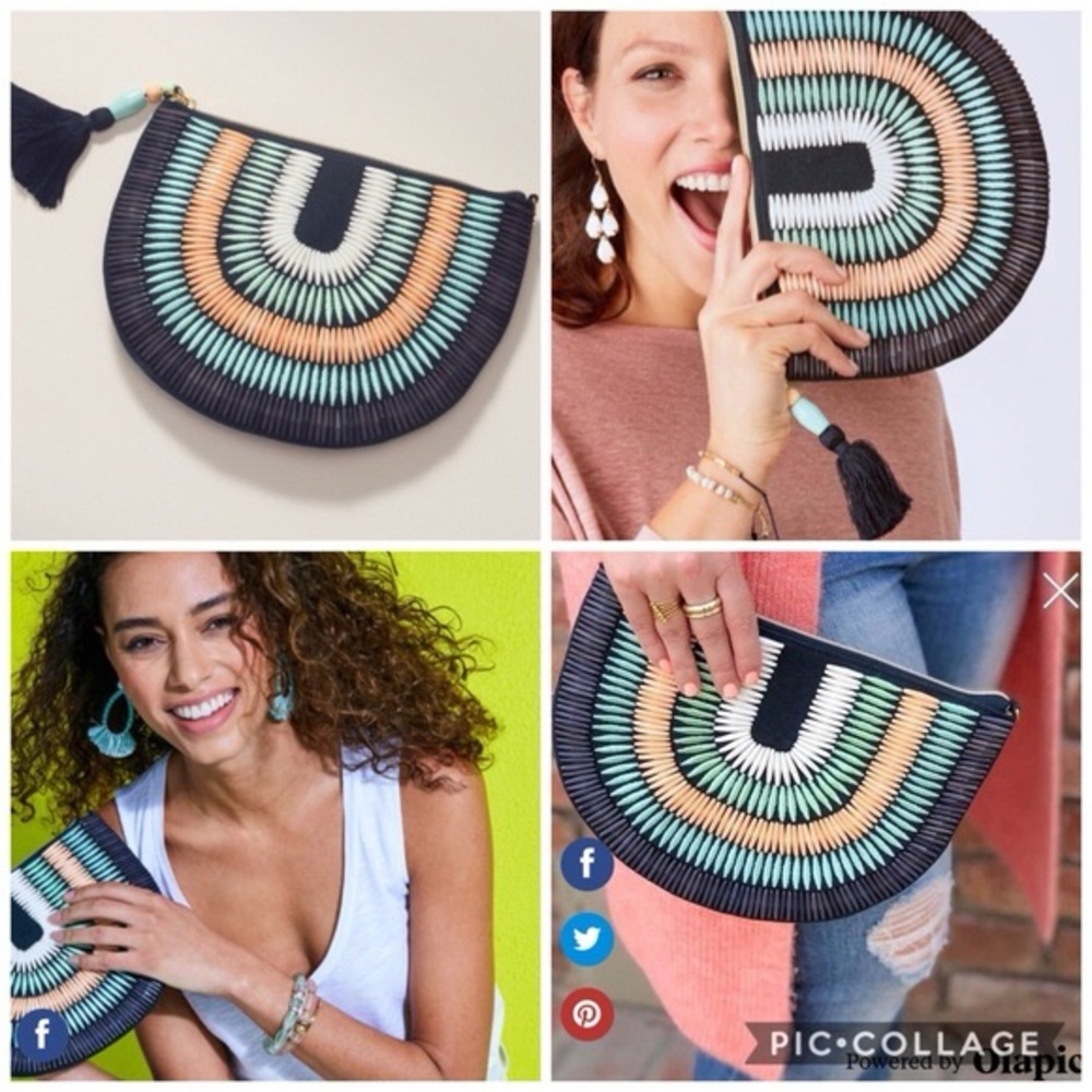 Stella & Dot Multicolor Semi-Circle Beaded Clutch with Tassel